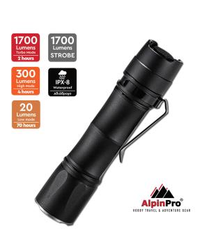 Αδιάβροχος Επαναφορτιζόμενος Φακός AlpinPro Tactical2 1700Lm